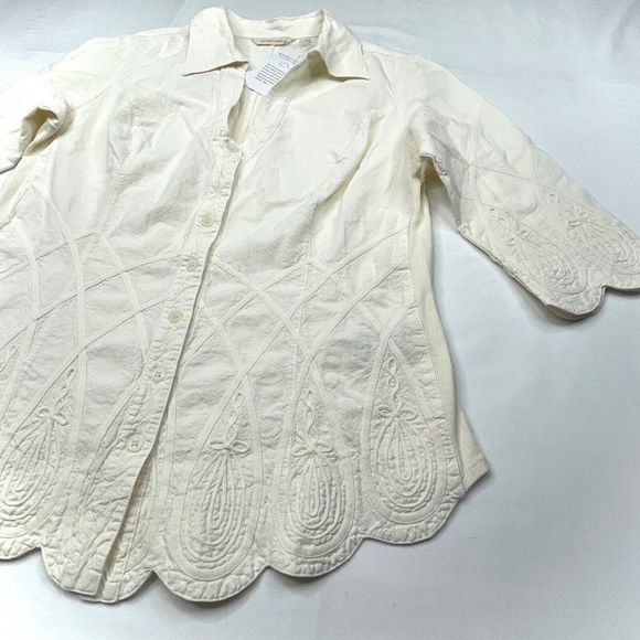 Soft Surroundings Embroidered Soutache Cotton Button Front Top NEW - Picture 8 of 9